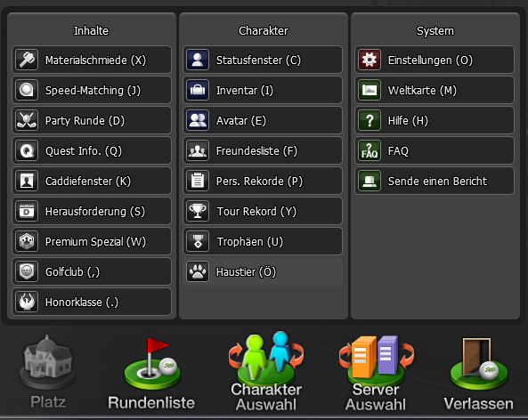 Spielmenü vor dem Update